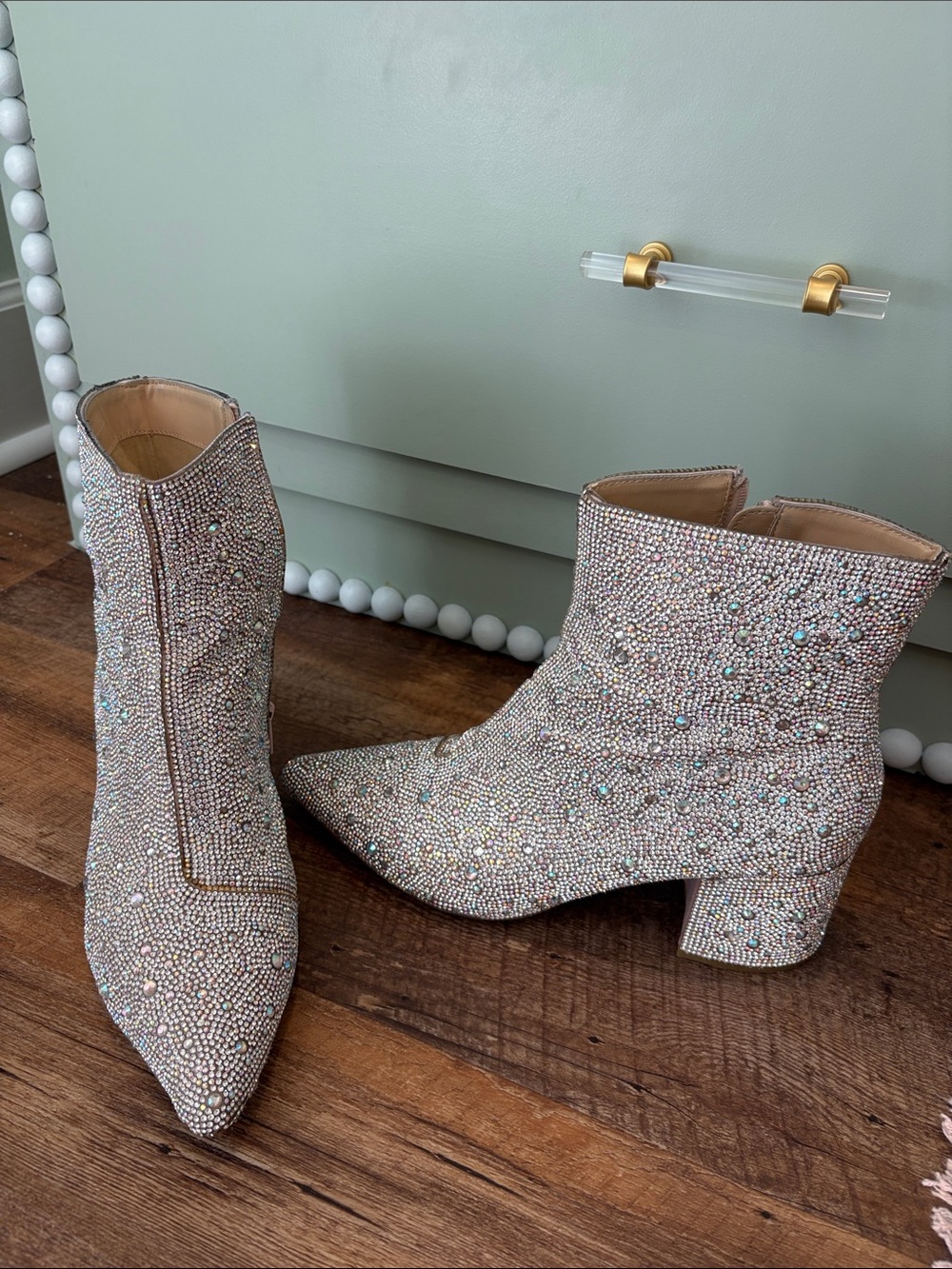 Betsy Johnson Rhinestone Pointed Toe Ankle Boots
